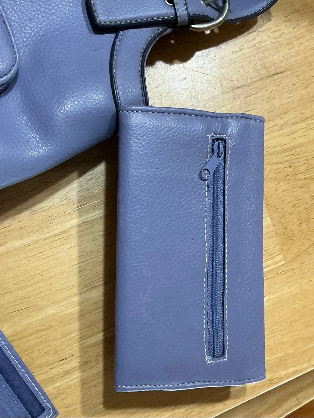 Lavender Leather Shoulder Bag with Matching Wallet Set